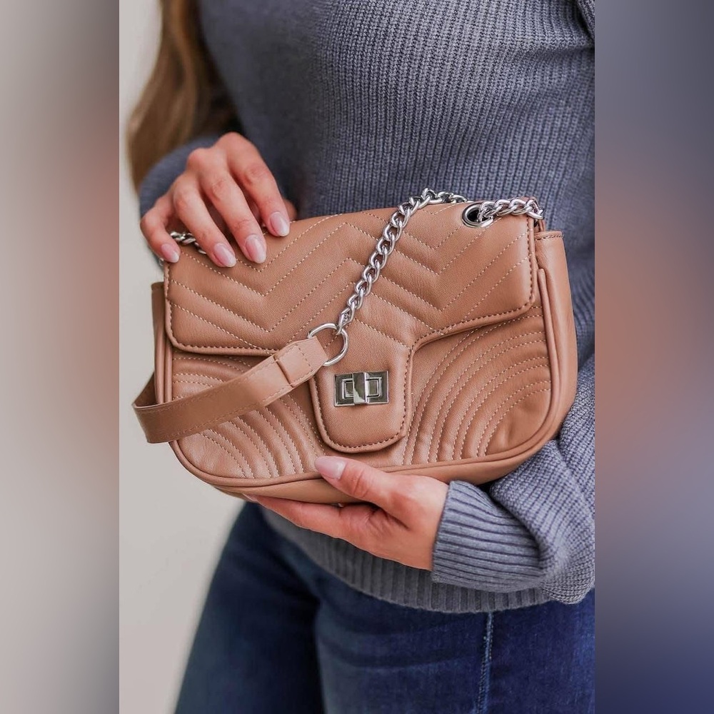 Tan Quilted Chain Shoulder Bag